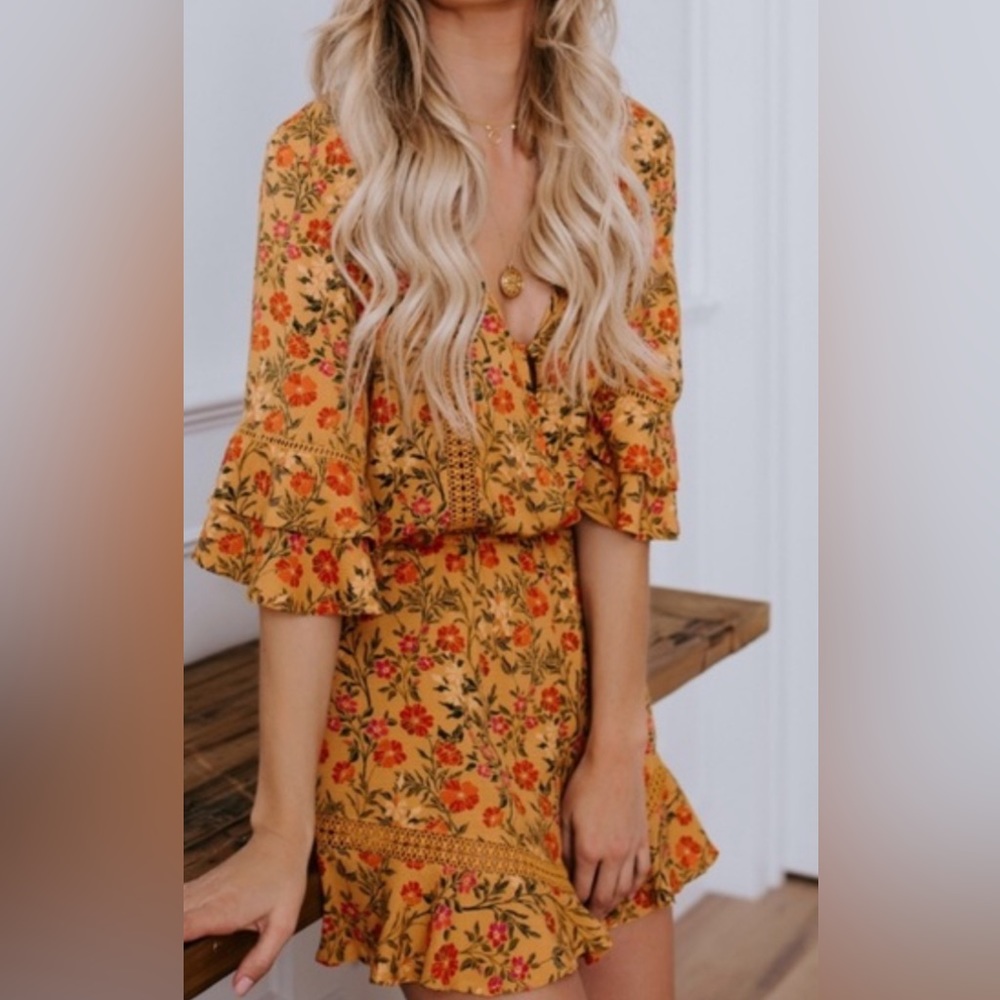 Olivaceous Boho Floral Romper, Size Small